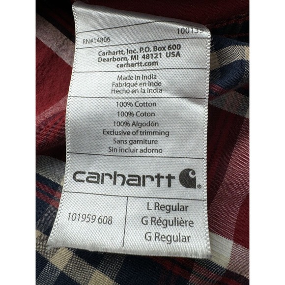 Carhartt‎ Shirt Mens L Relaxed Fit Red Plaid Short Sleeve Cotton Button Down - Picture 4 of 5